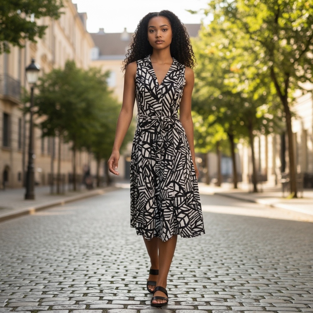 Chic Brown and White Leaf Pattern Maxi Dress